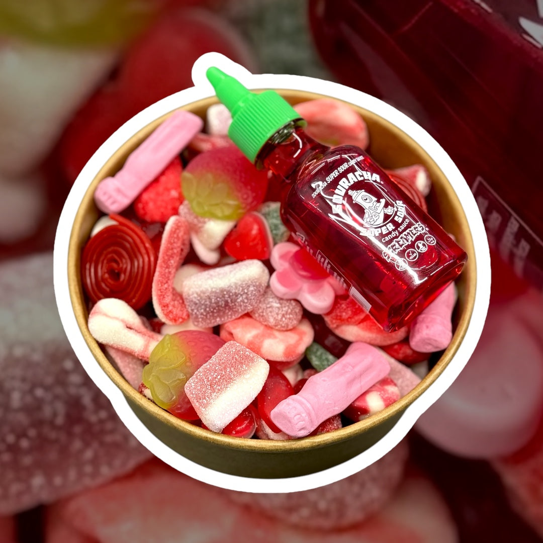 Candy Salad Bowls With Sour Strawberry Drizzle